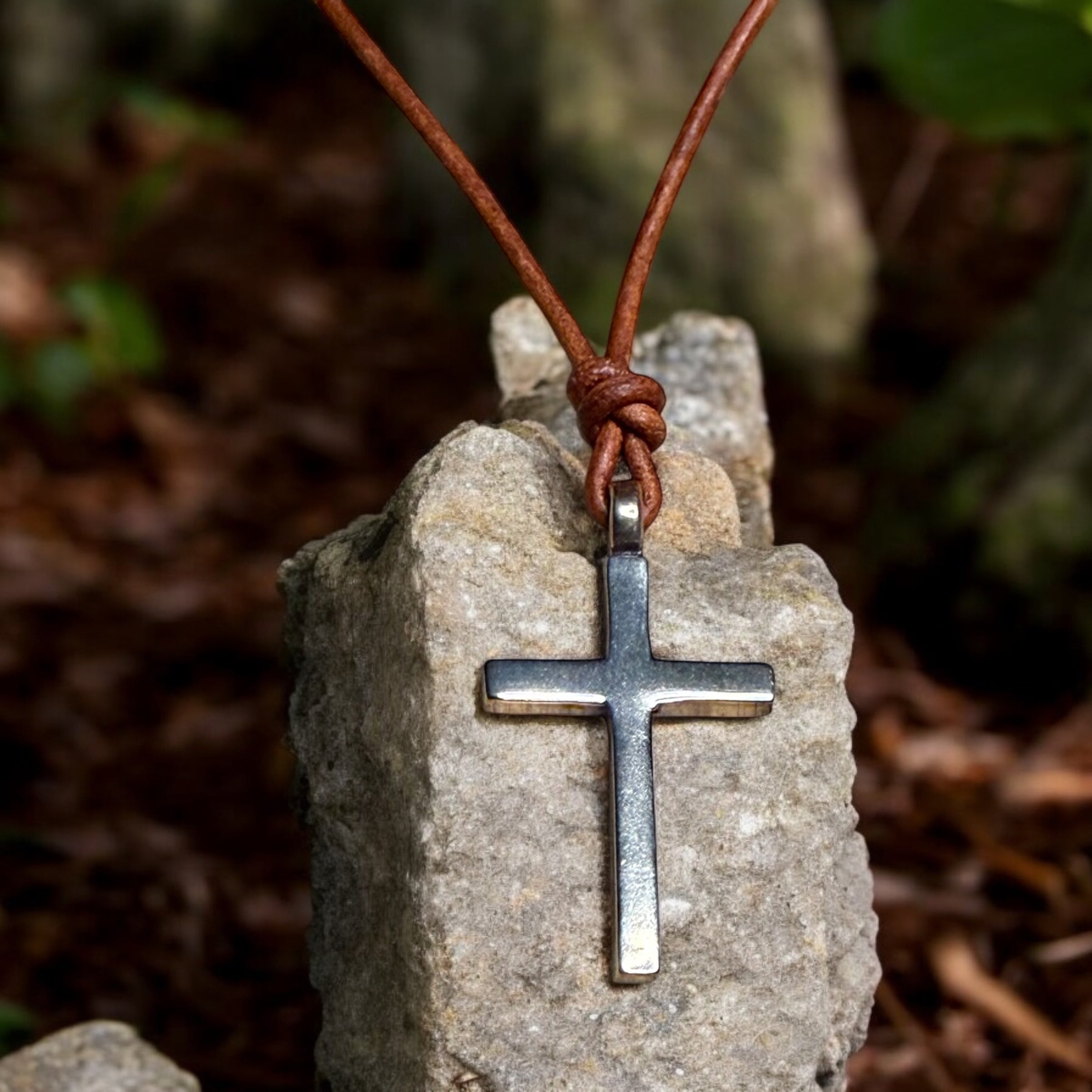 FAITH Classic Cross Necklace - Bronze on Leather Cord