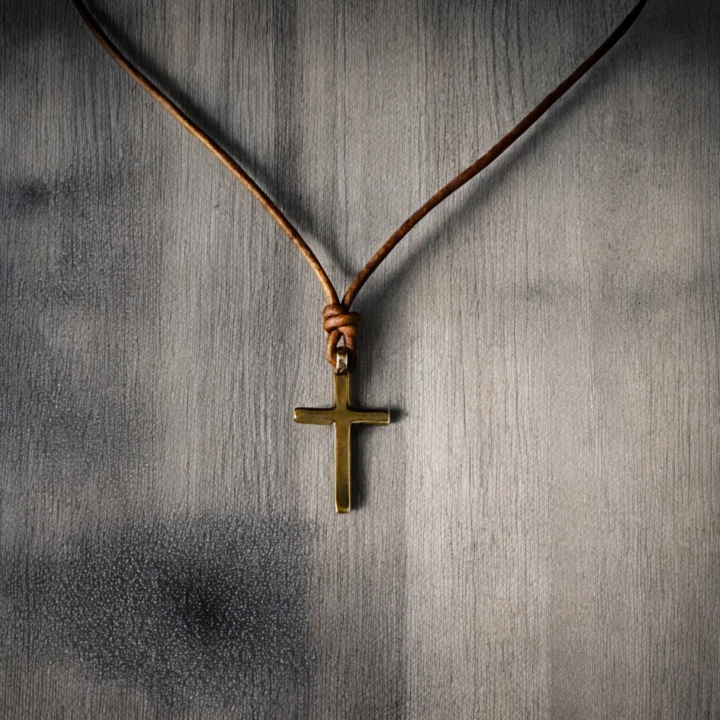 FAITH Classic Cross Necklace - Bronze on Leather Cord