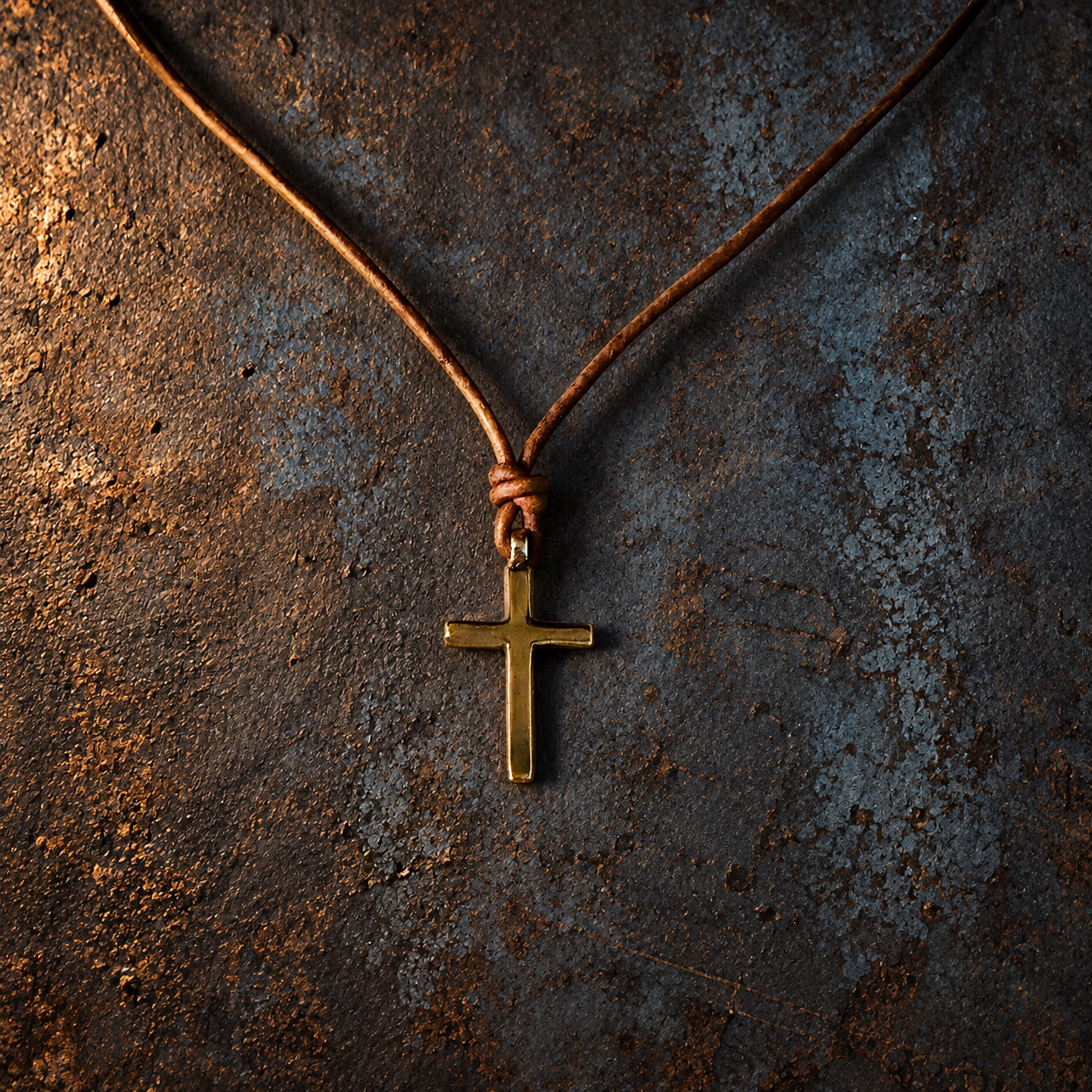 FAITH Classic Cross Necklace - Bronze on Leather Cord