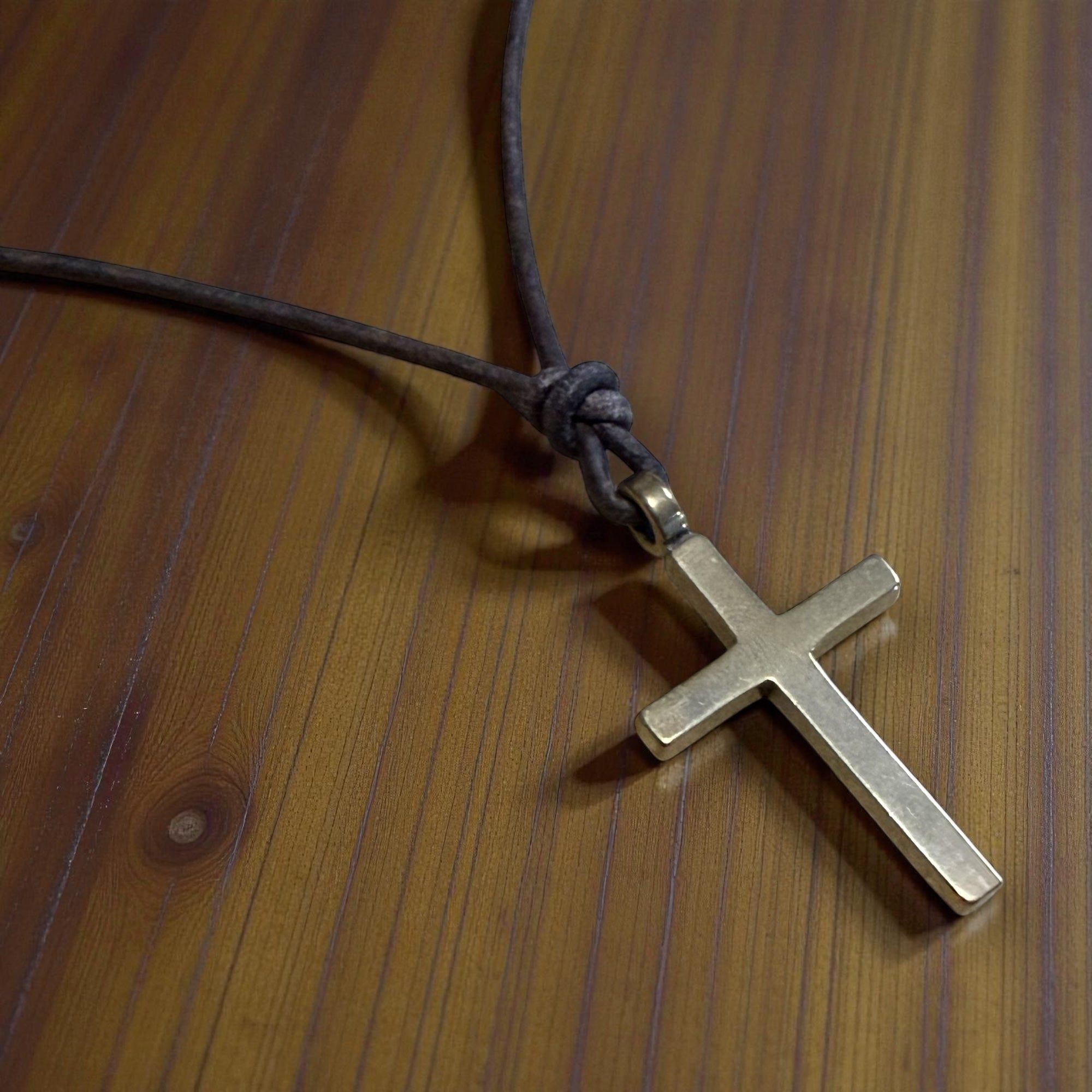 FAITH Classic Cross Necklace - Bronze on Leather Cord