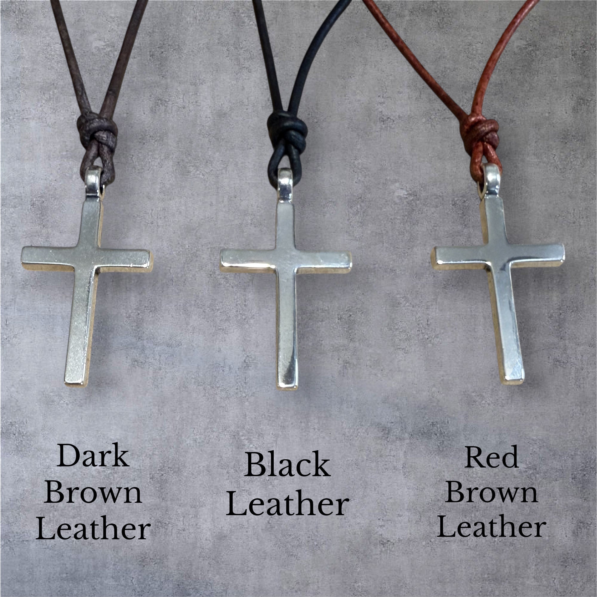Classic Cross Necklace - Sterling Silver on Leather Cord