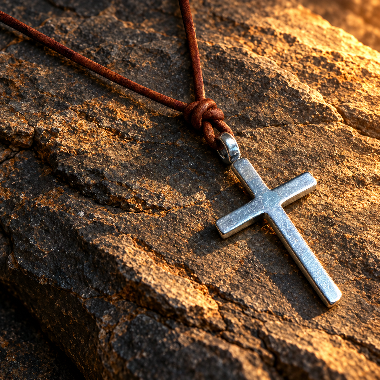 Classic Cross Necklace - Sterling Silver on Leather Cord
