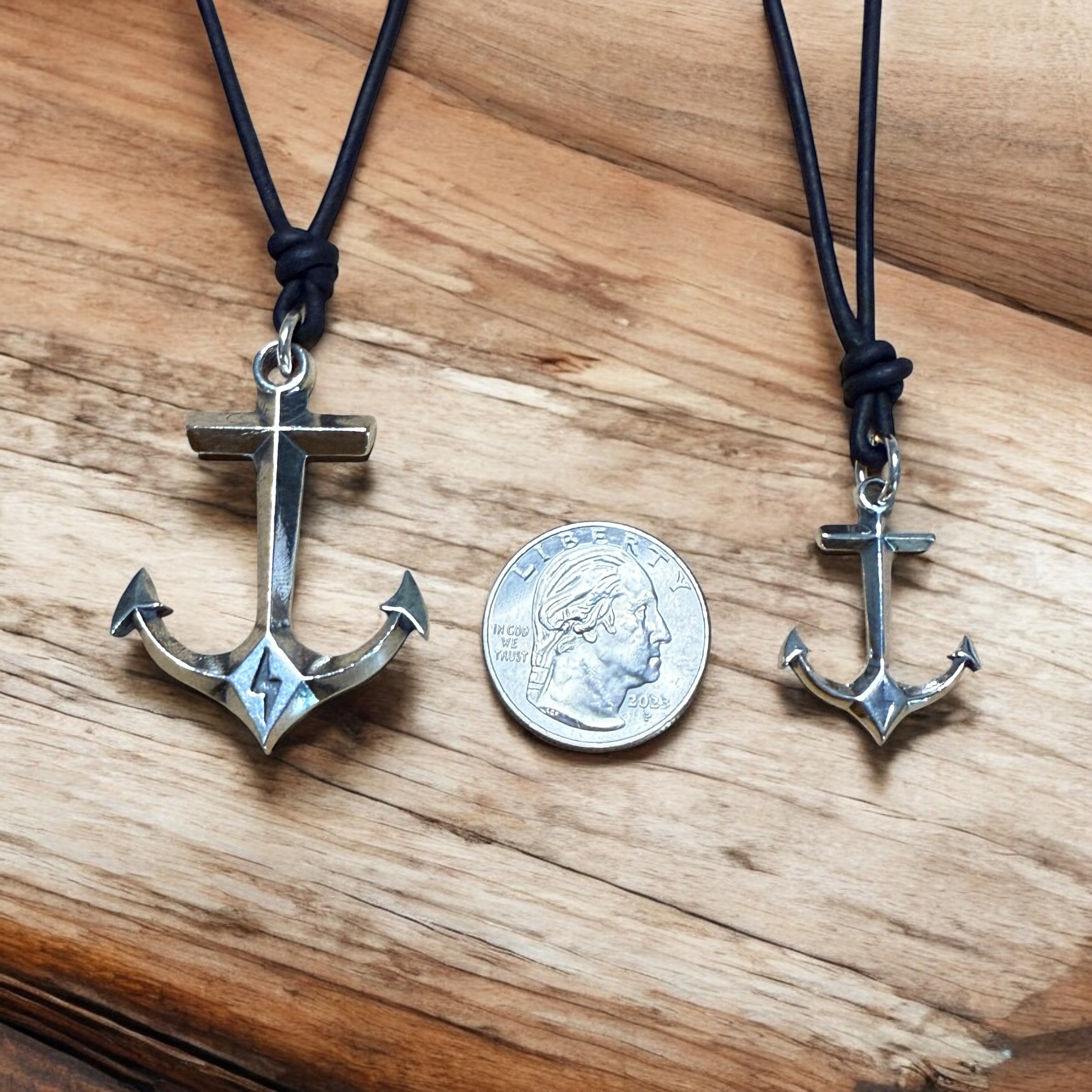STRENGTH Hold Fast Anchor Necklace - Solid Sterling Silver on Leather Cord
