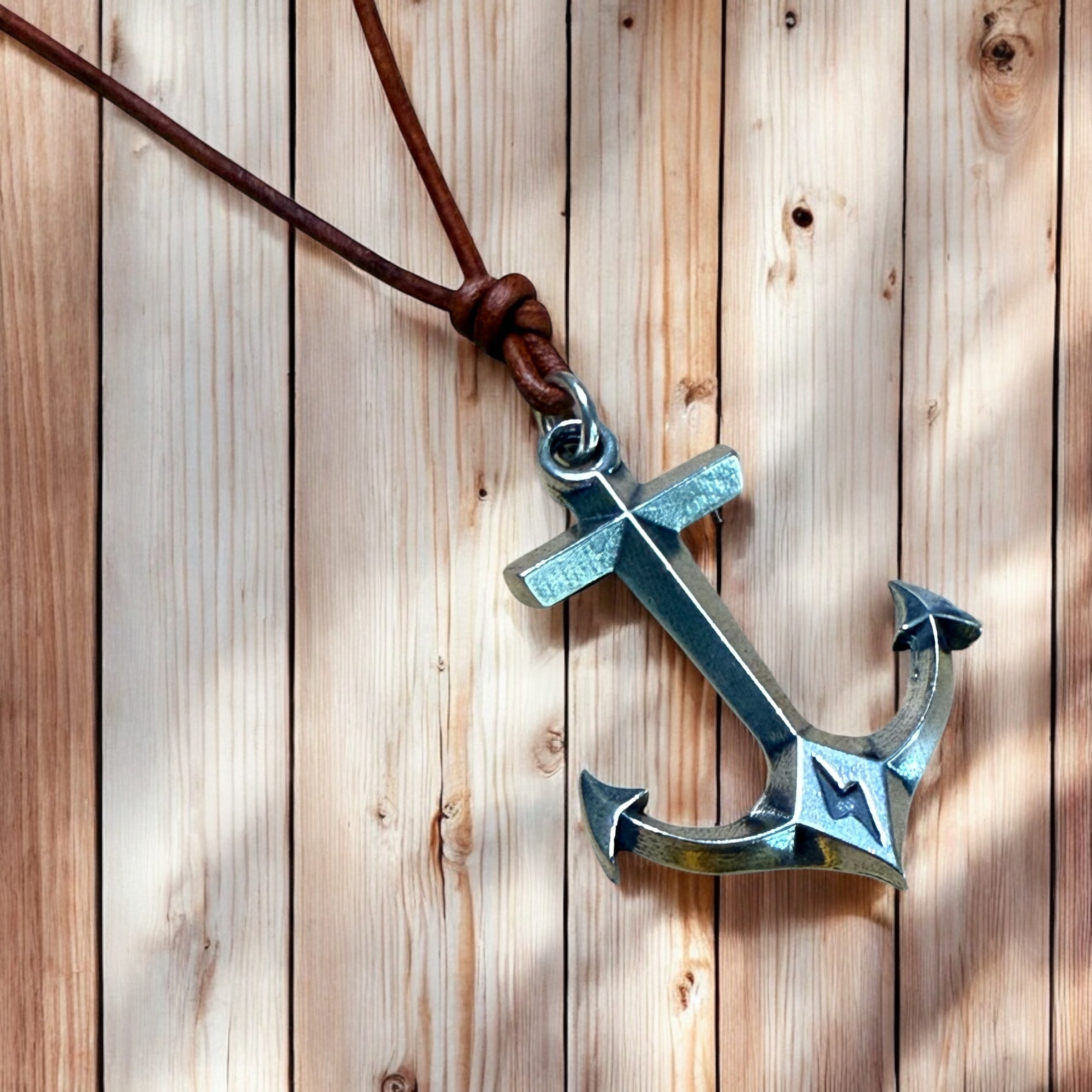 STRENGTH Hold Fast Anchor Necklace - Solid Sterling Silver on Leather Cord
