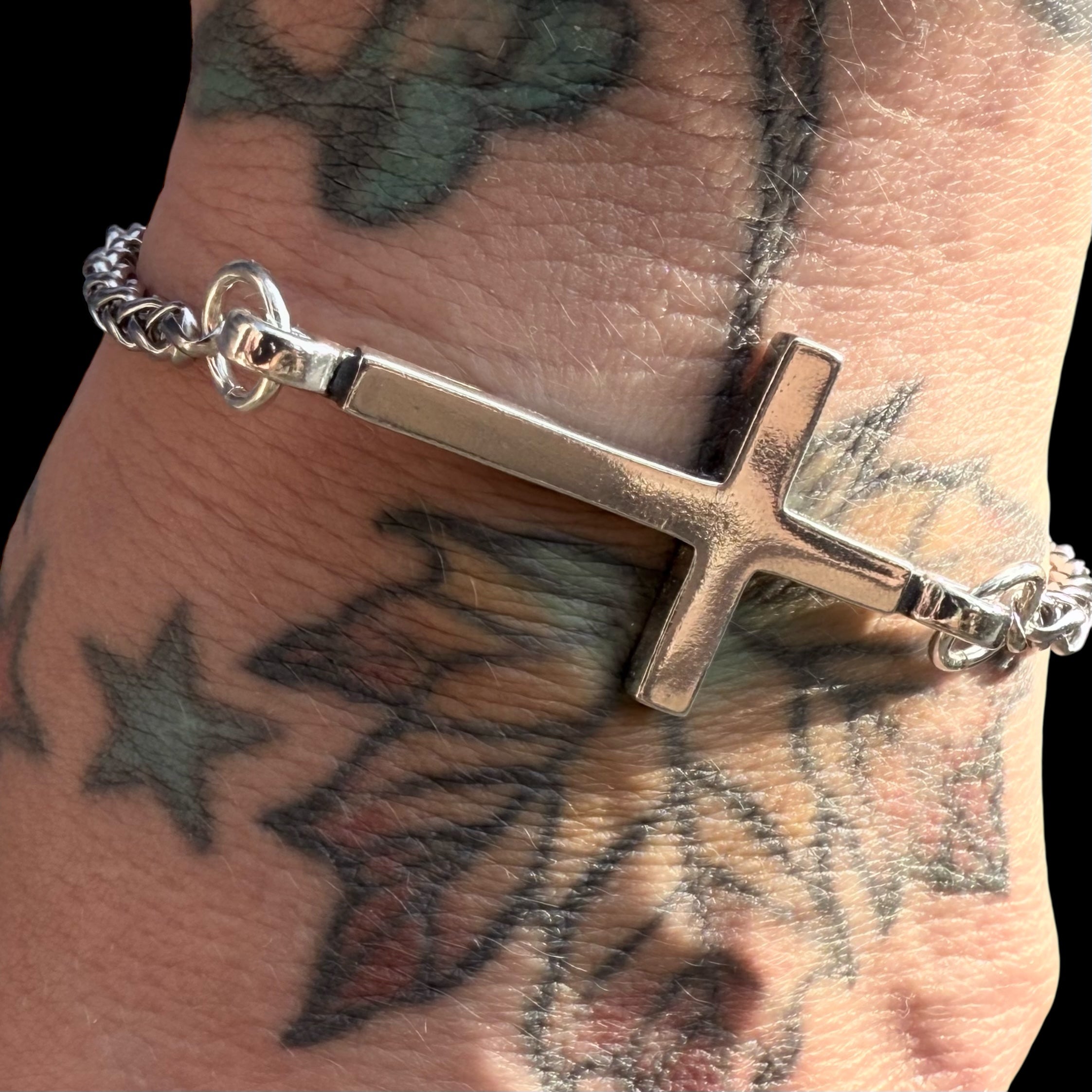 *NEW FAITH Classic Cross Bracelet - Sterling Silver on Stainless Steel Chain