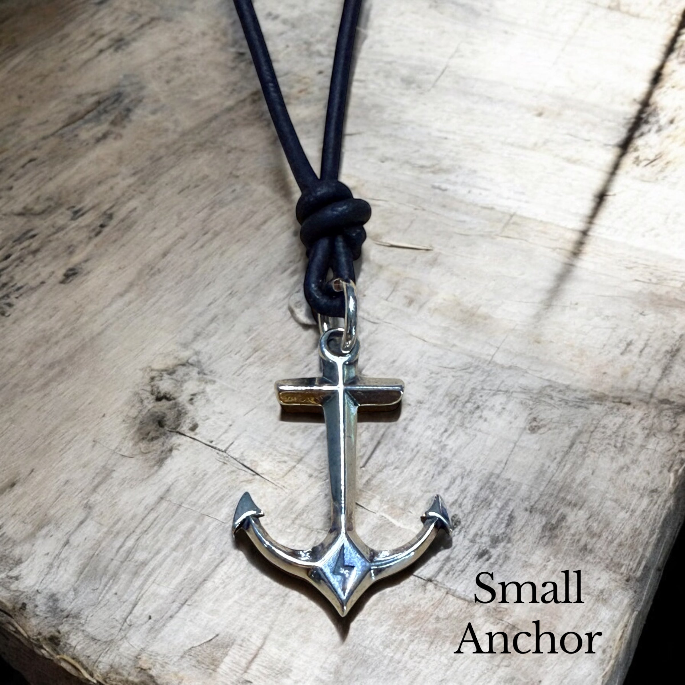 STRENGTH Hold Fast Anchor Necklace - Solid Sterling Silver on Leather Cord
