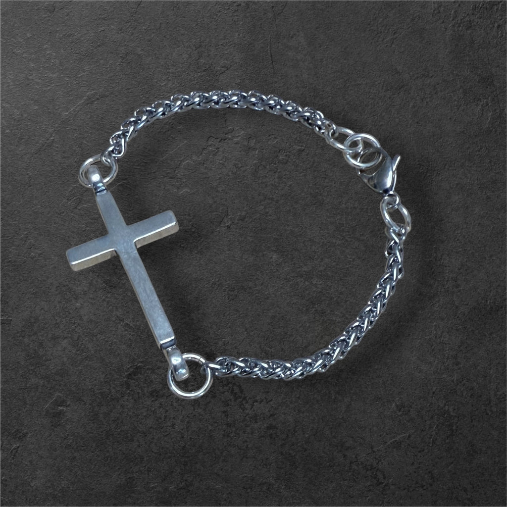 FAITH Classic Cross Leather Bracelet - Sterling Silver HONOR