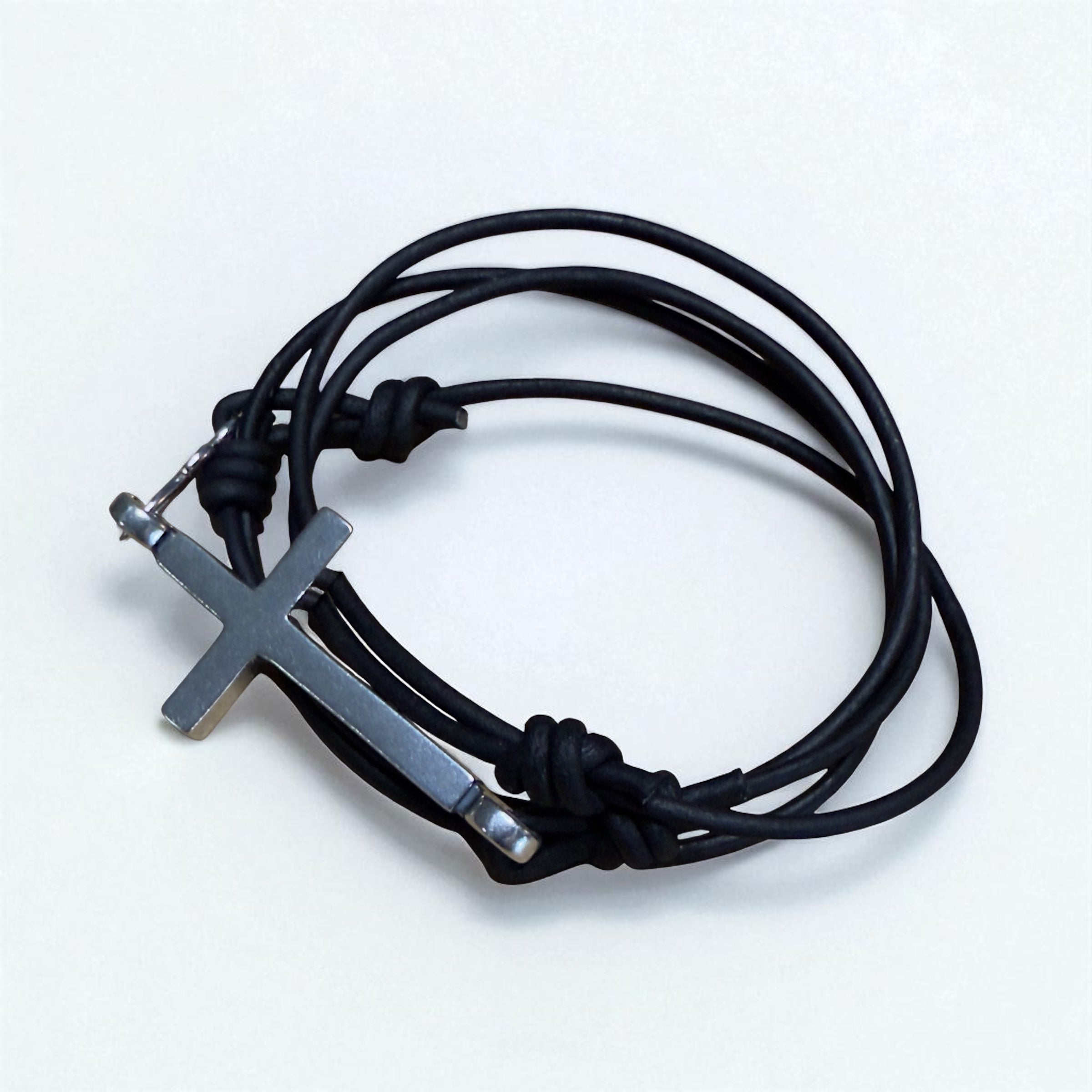 FAITH Classic Cross Bracelet - Sterling Silver on Leather Cord