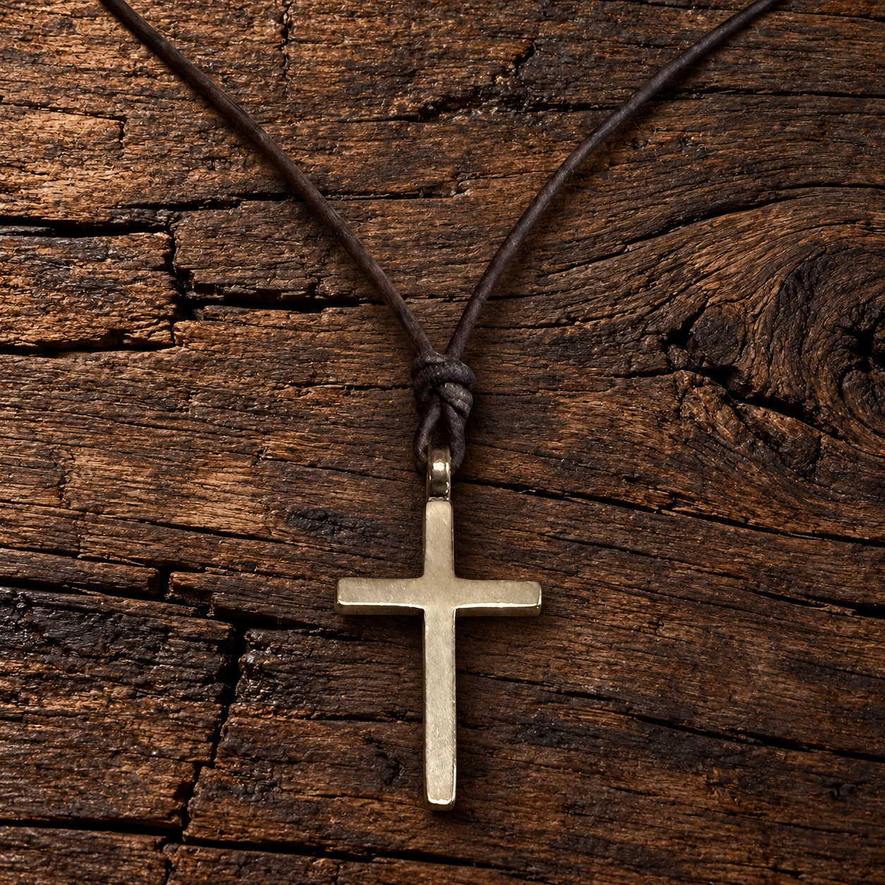 FAITH Classic Cross Necklace - Bronze on Leather Cord