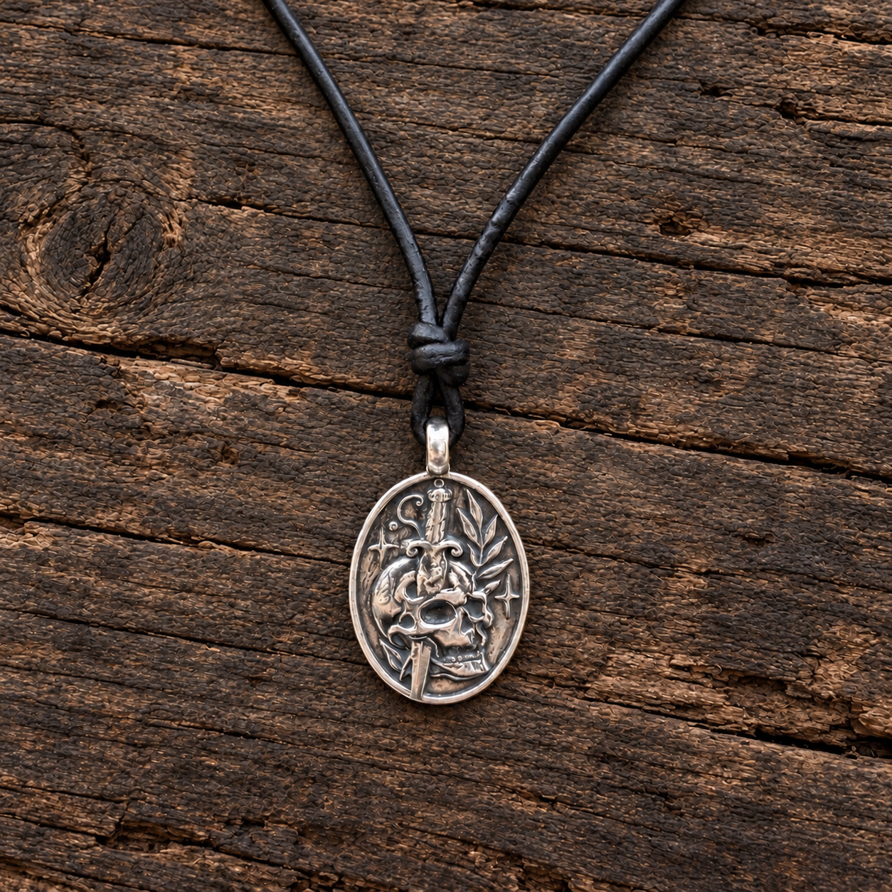 *NEW RELEASE - Death to Self Skull & Dagger - Sterling Silver on Leather