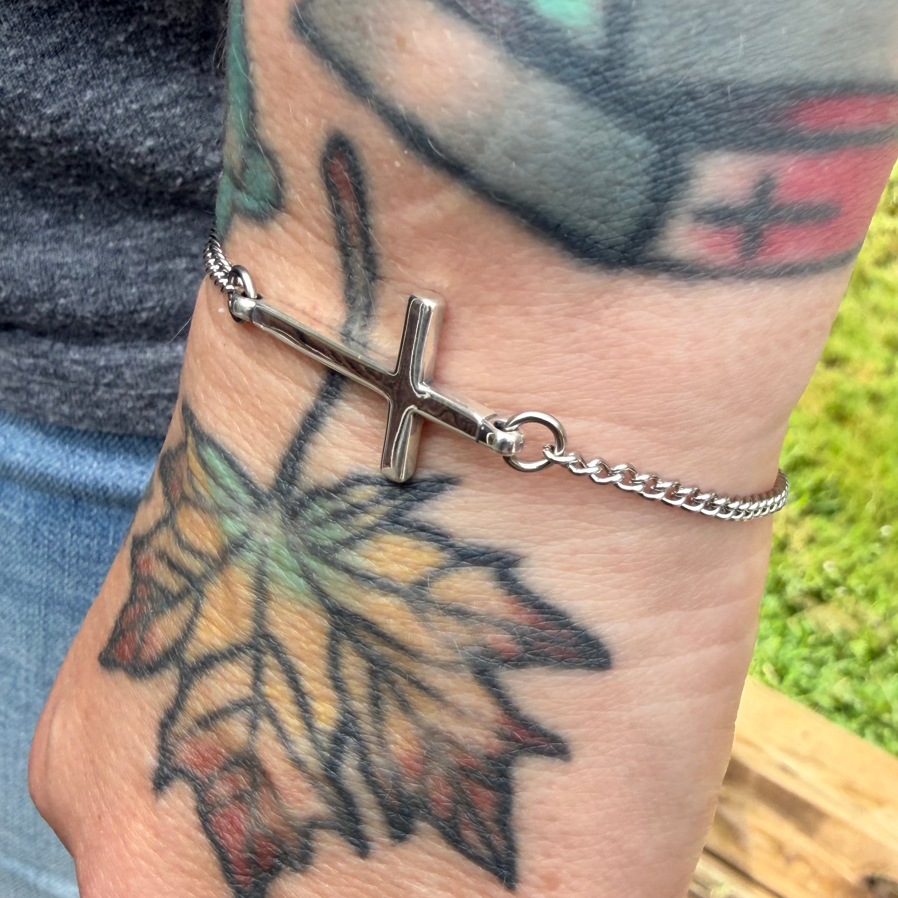FAITH Cross of Comfort Minimalist Bracelet - Sterling Silver on Stainless Steel Curb Chain