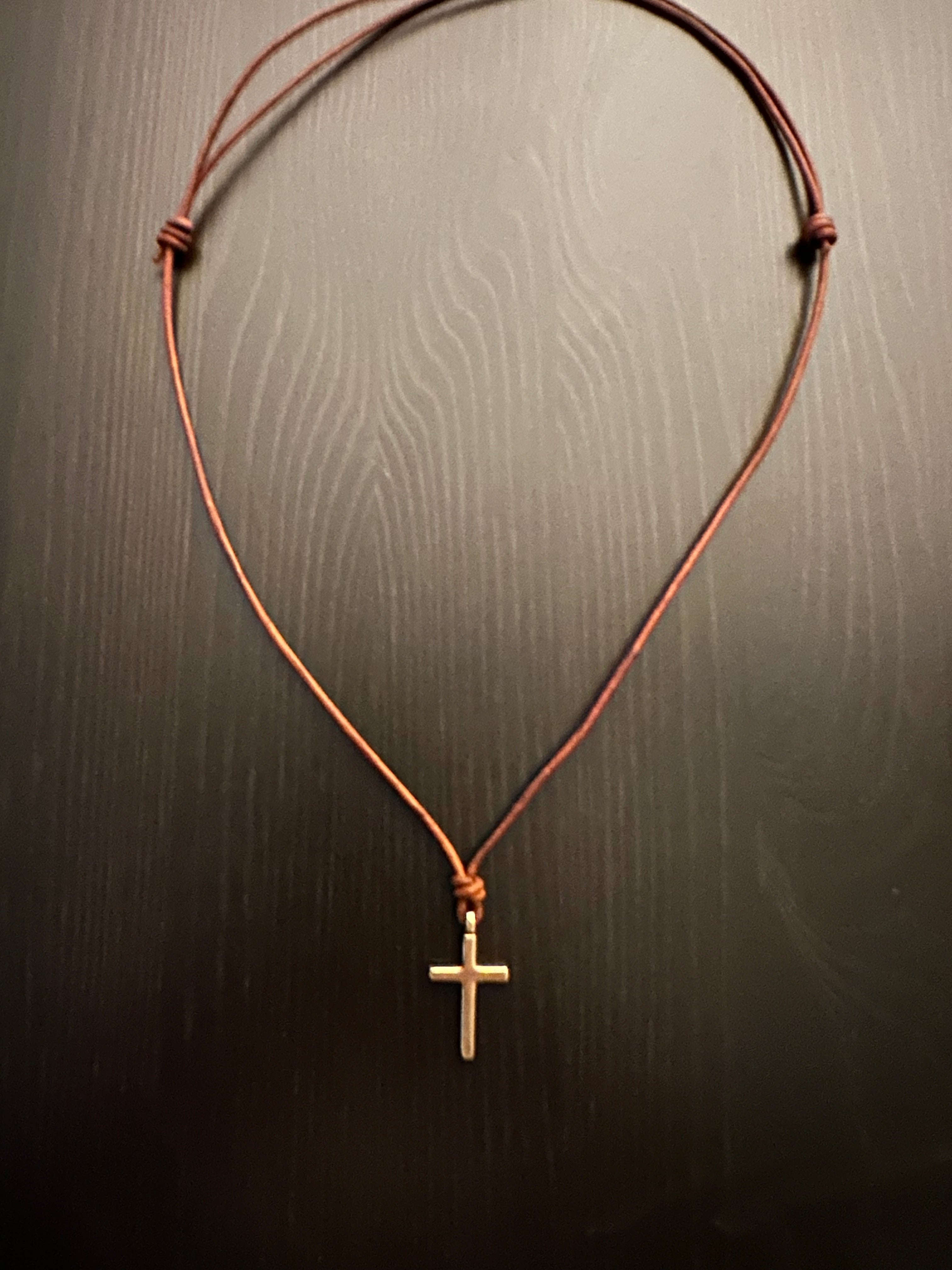 FAITH Classic Cross Necklace - Bronze on Leather Cord