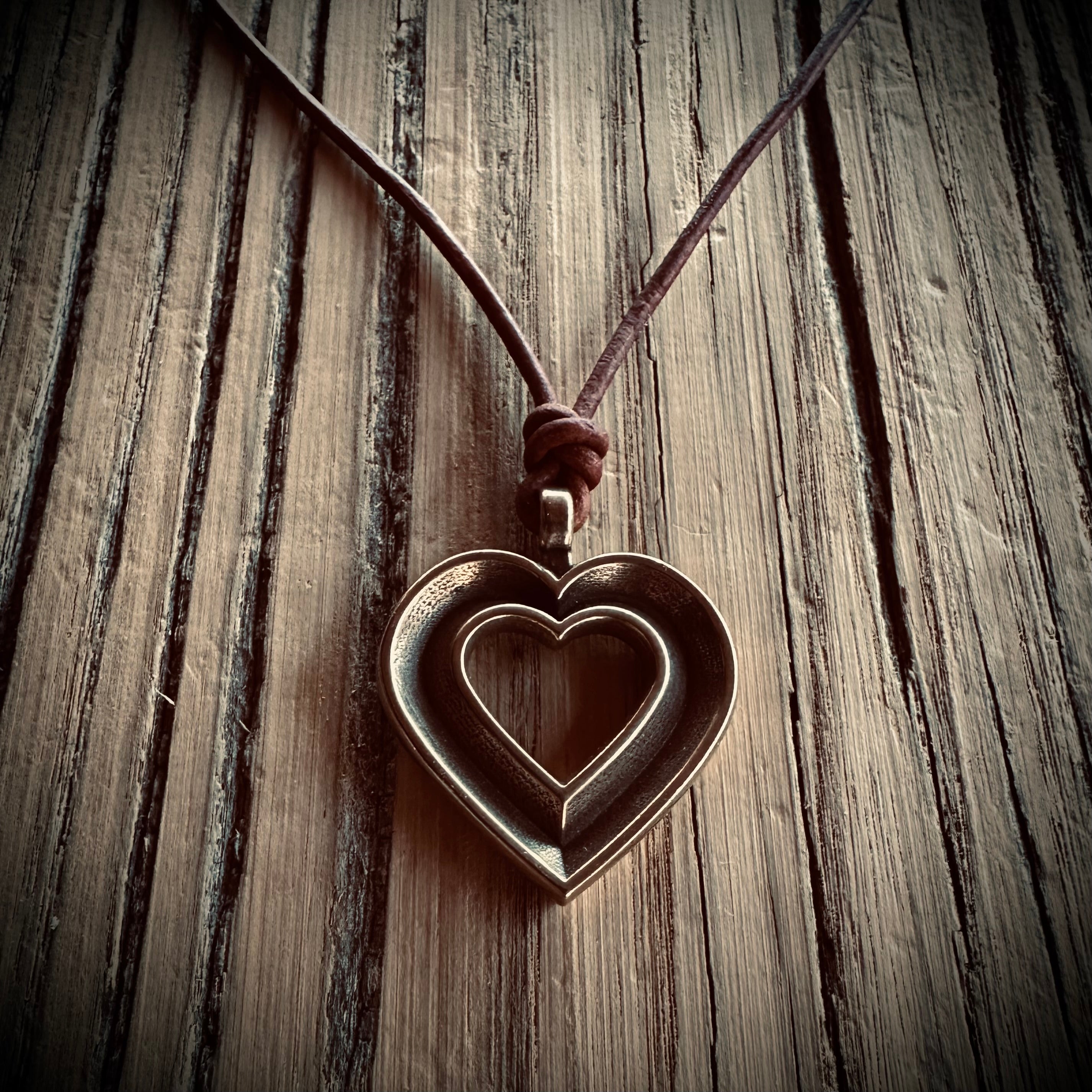 LOVE Heartbeat Necklace - Solid Bronze on Leather Cord