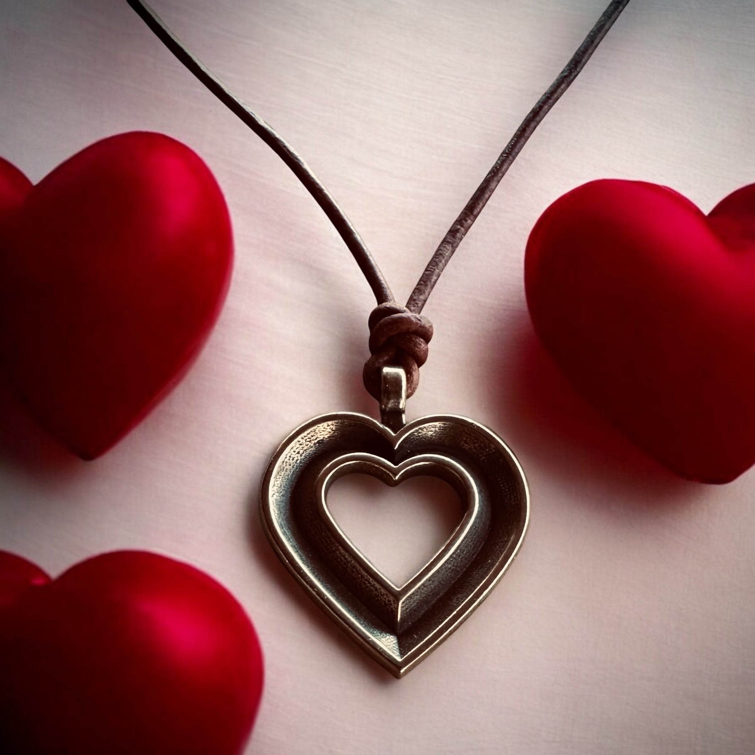 LOVE Heartbeat Necklace - Solid Bronze on Leather Cord