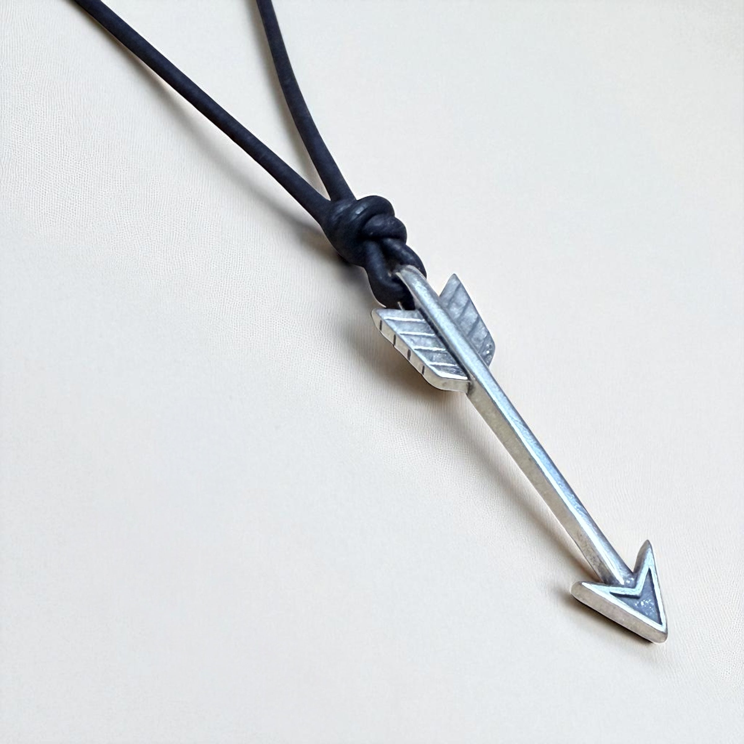 STRENGTH Arrow of Courage Necklace - Solid Sterling Silver on Leather Cord
