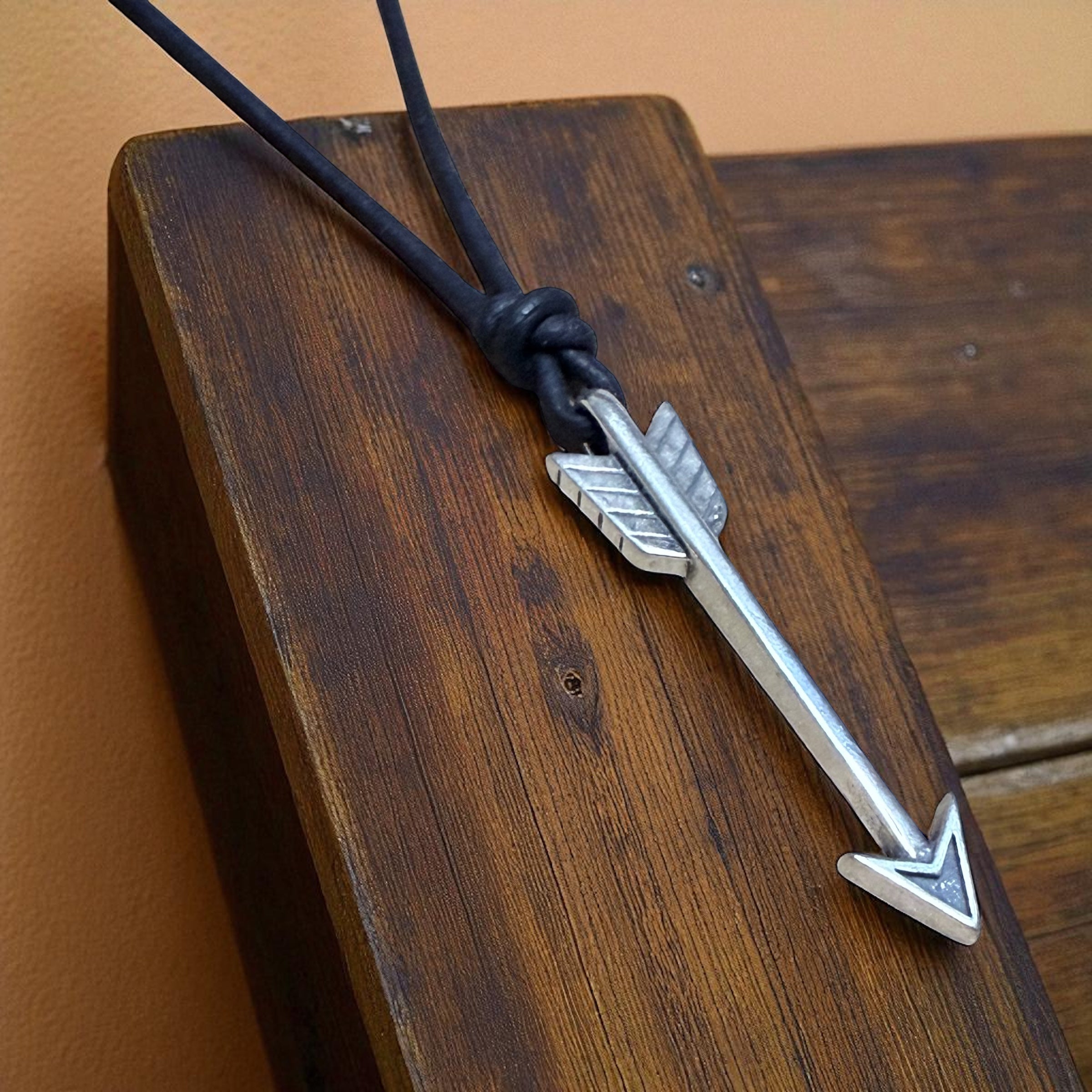 STRENGTH Arrow of Courage Necklace - Solid Sterling Silver on Leather Cord