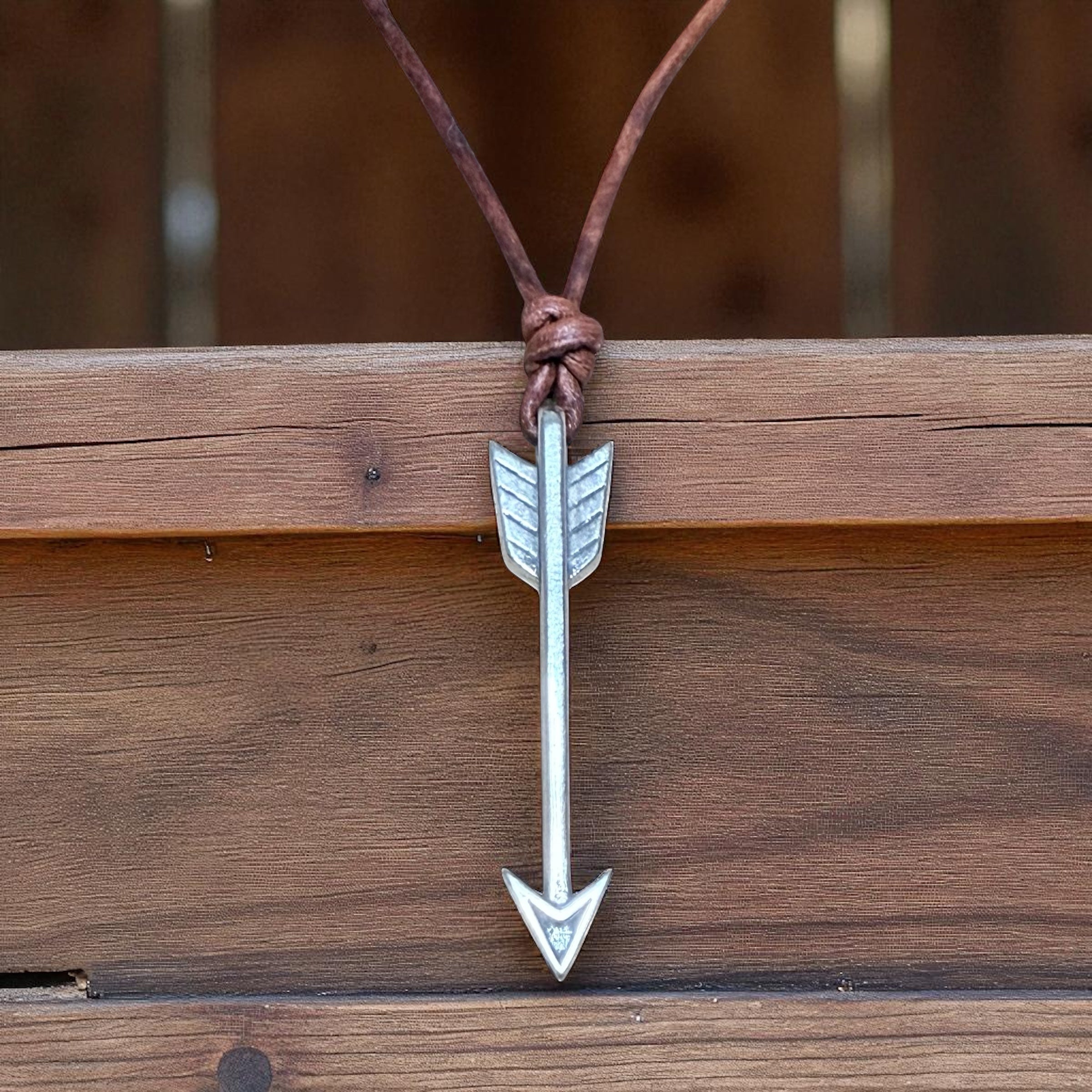 STRENGTH Arrow of Courage Necklace - Solid Sterling Silver on Leather Cord