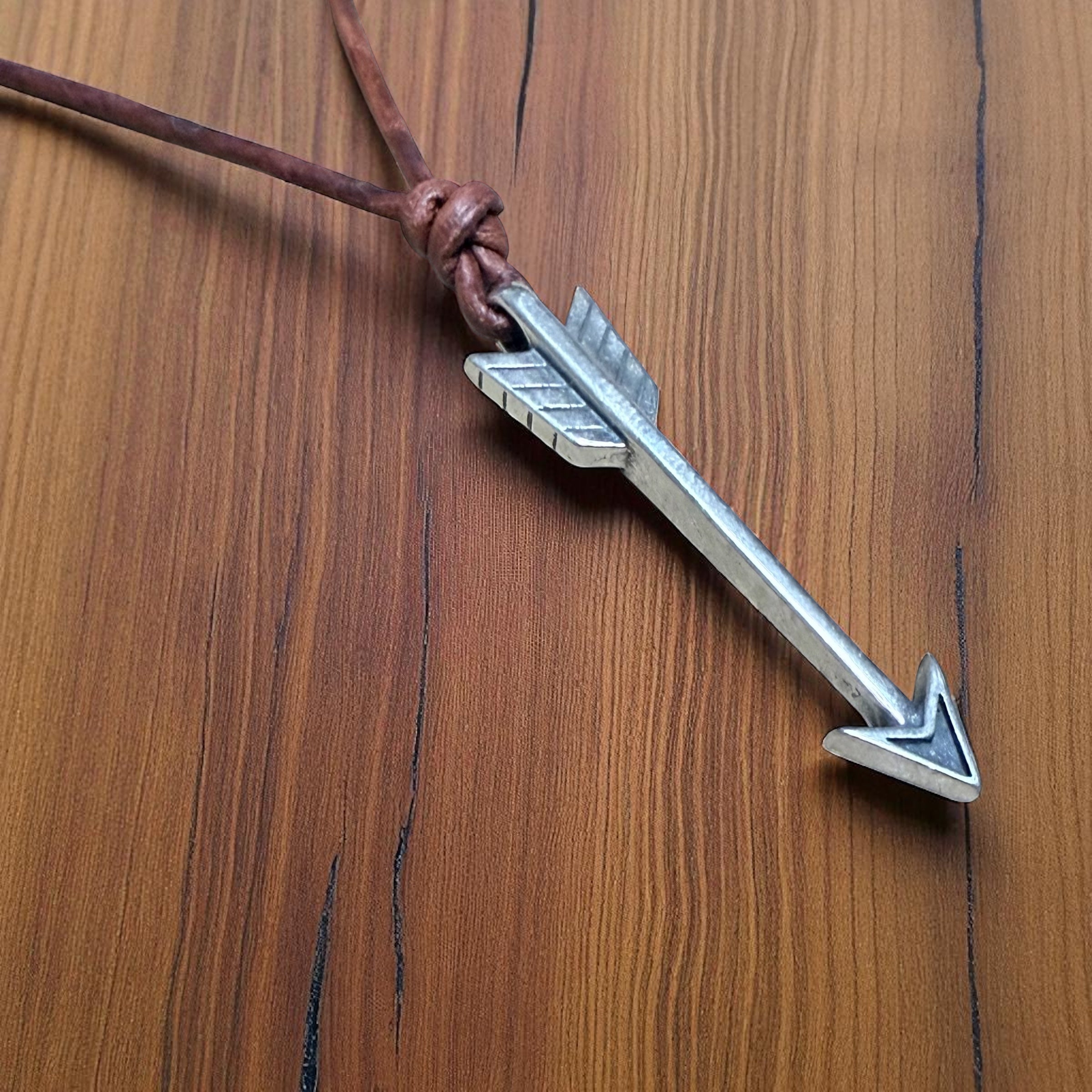 STRENGTH Arrow of Courage Necklace - Solid Sterling Silver on Leather Cord