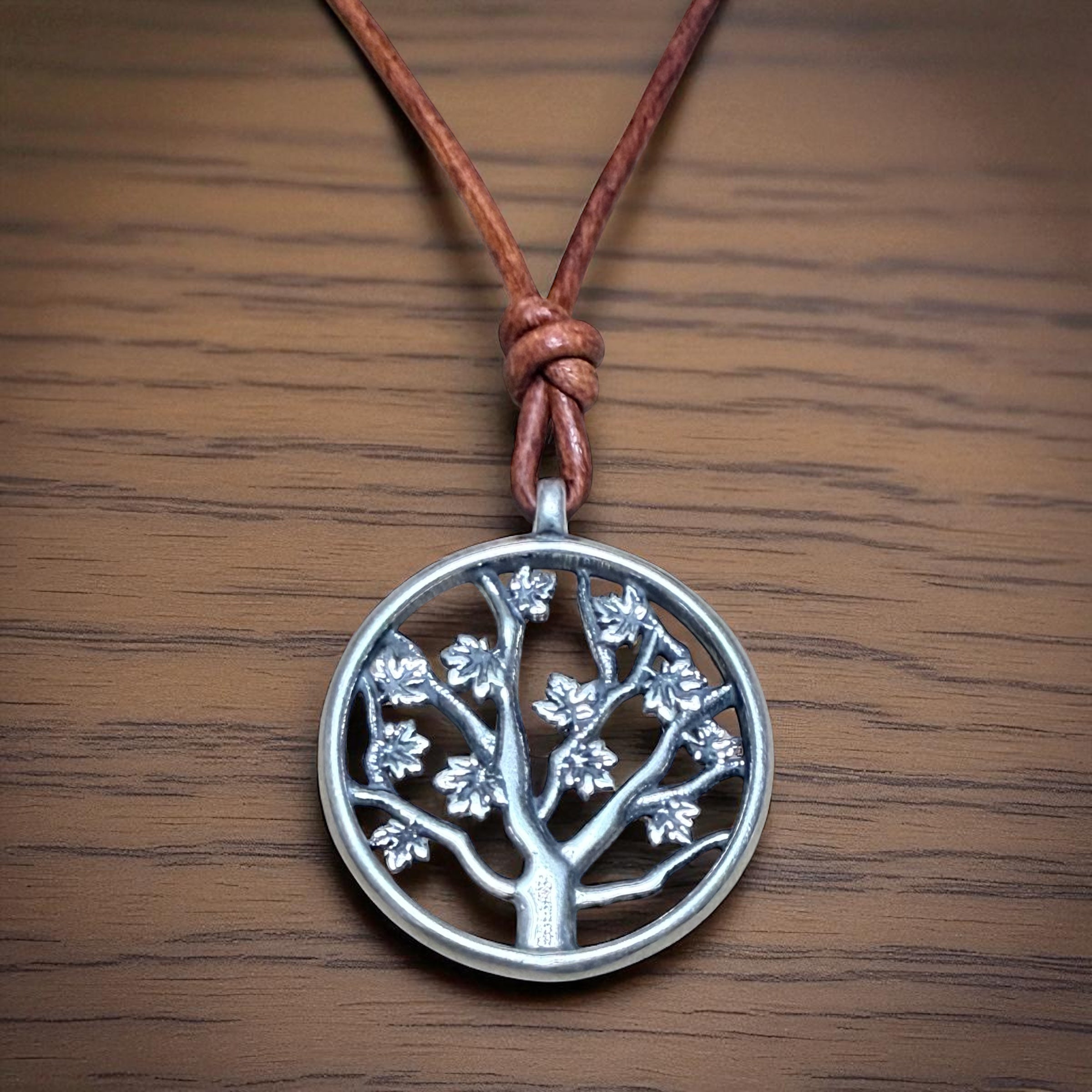 Tree of Life Necklace - Solid Sterling Silver on Leather Cord