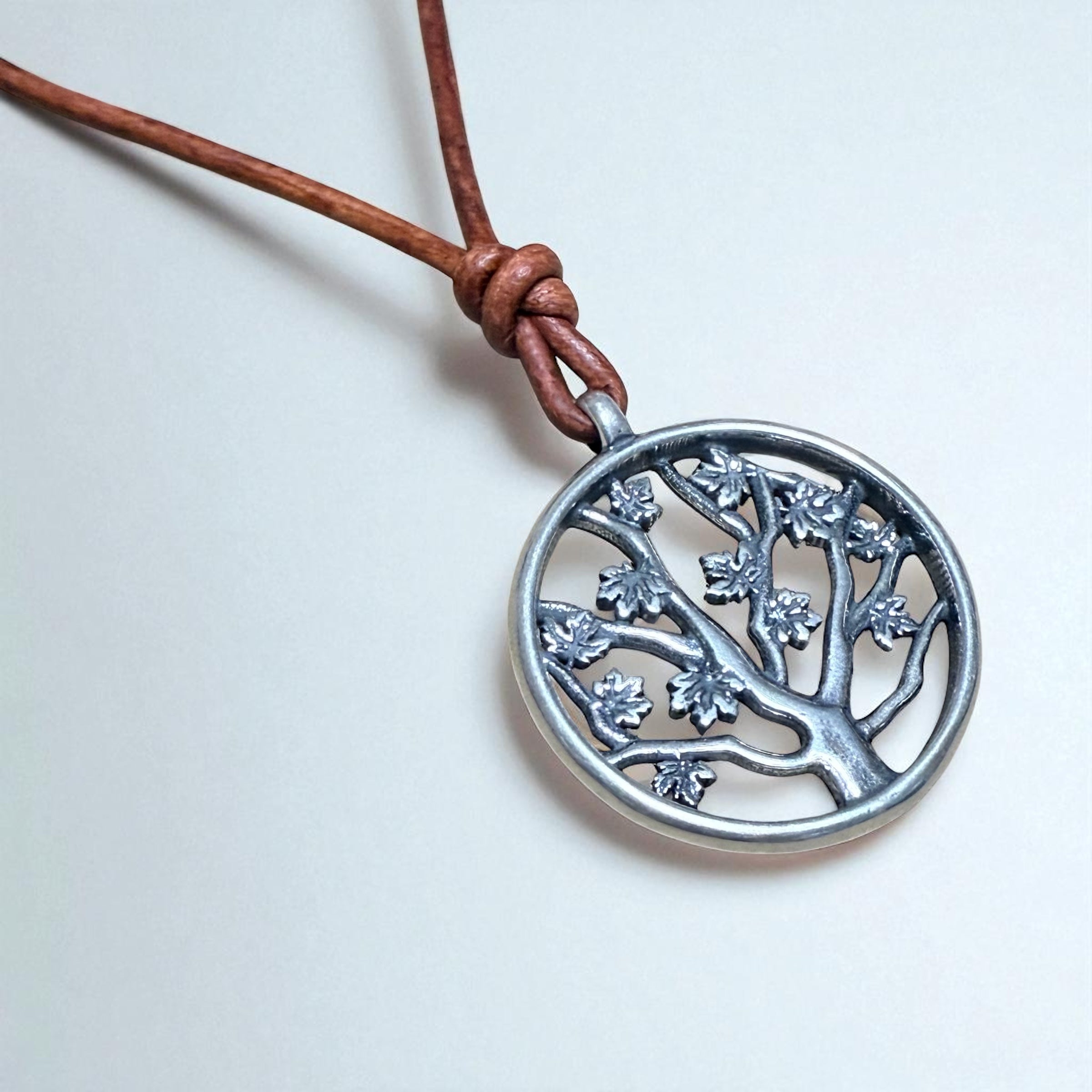 Tree of Life Necklace - Solid Sterling Silver on Leather Cord