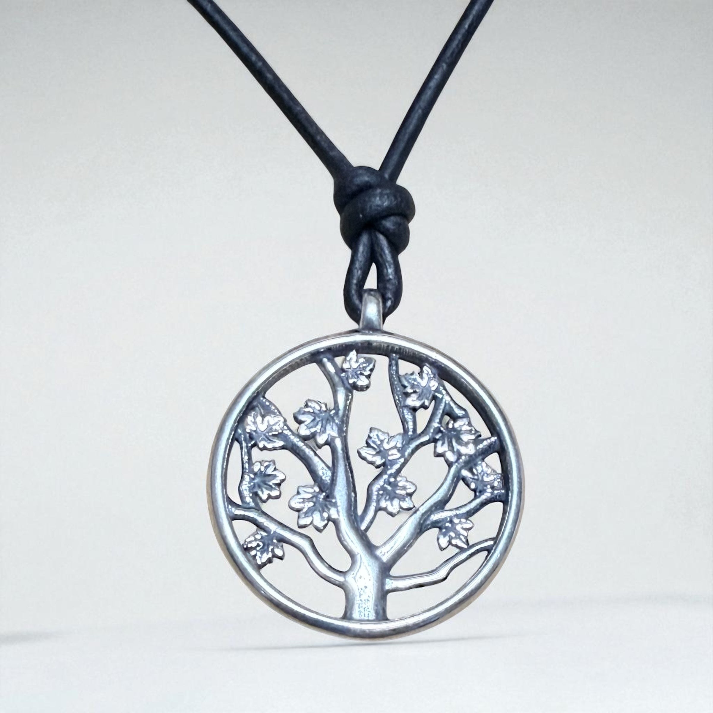 Tree of Life Necklace - Solid Sterling Silver on Leather Cord