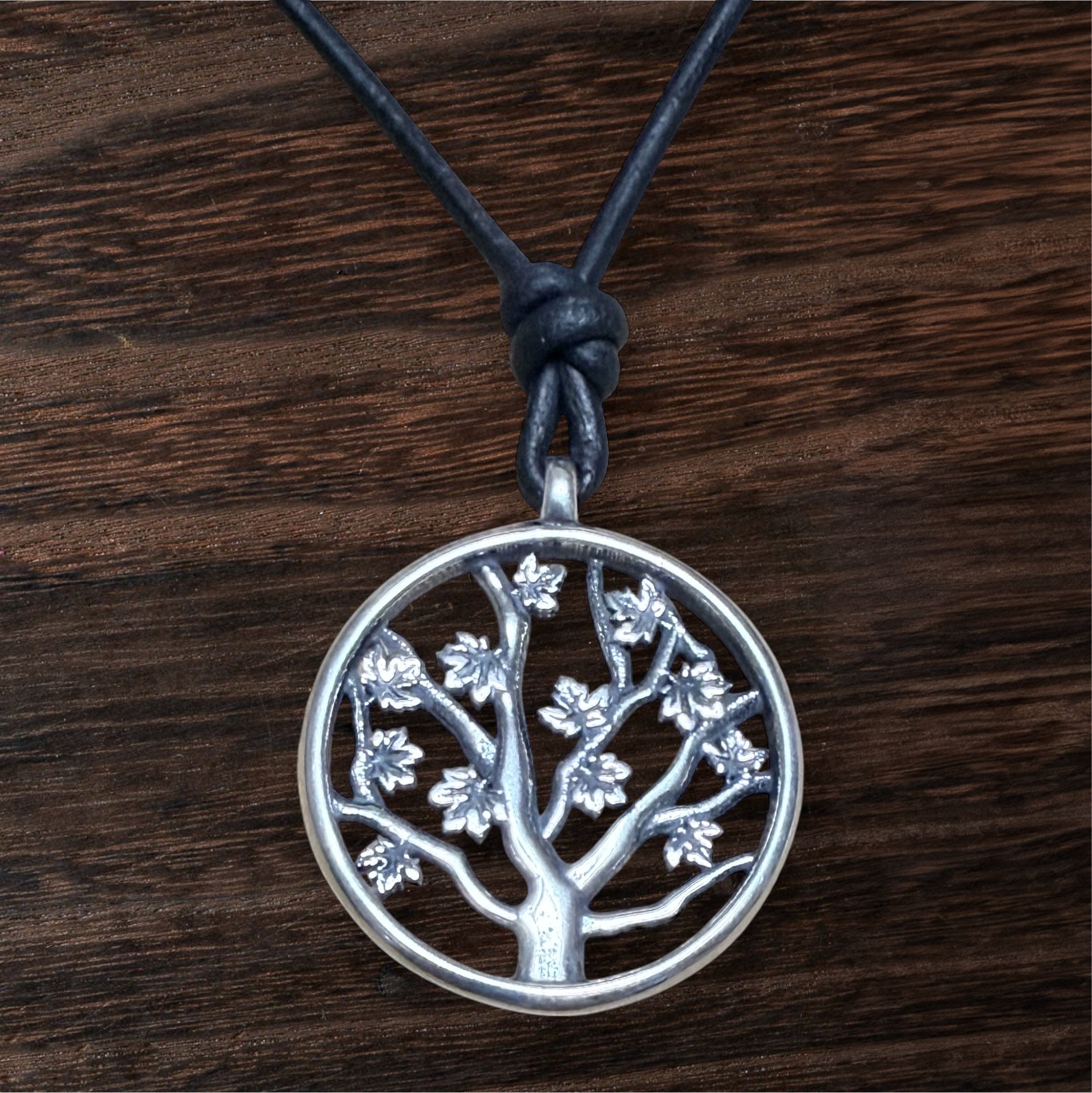Tree of Life Necklace - Solid Sterling Silver on Leather Cord