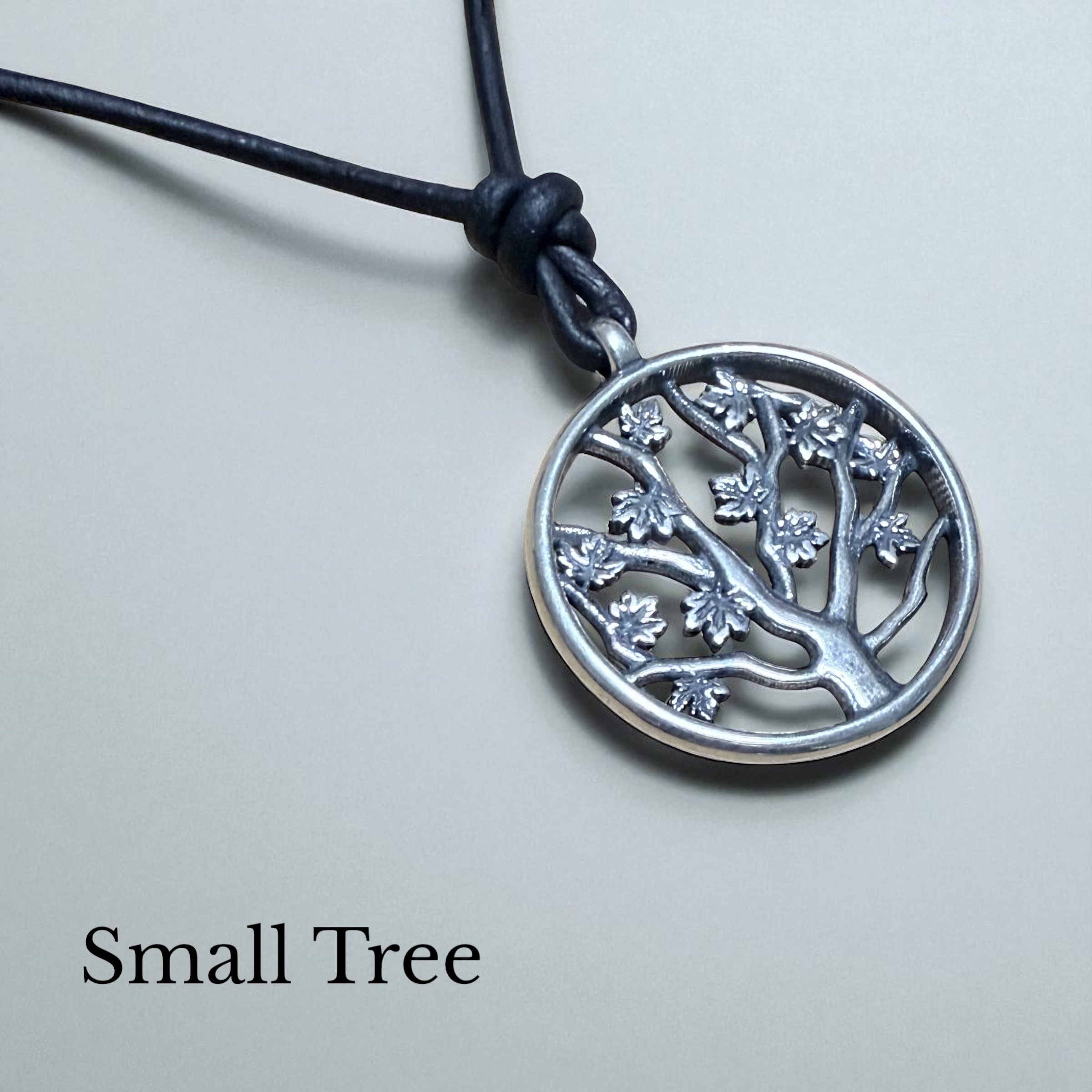 Tree of Life Necklace - Solid Sterling Silver on Leather Cord