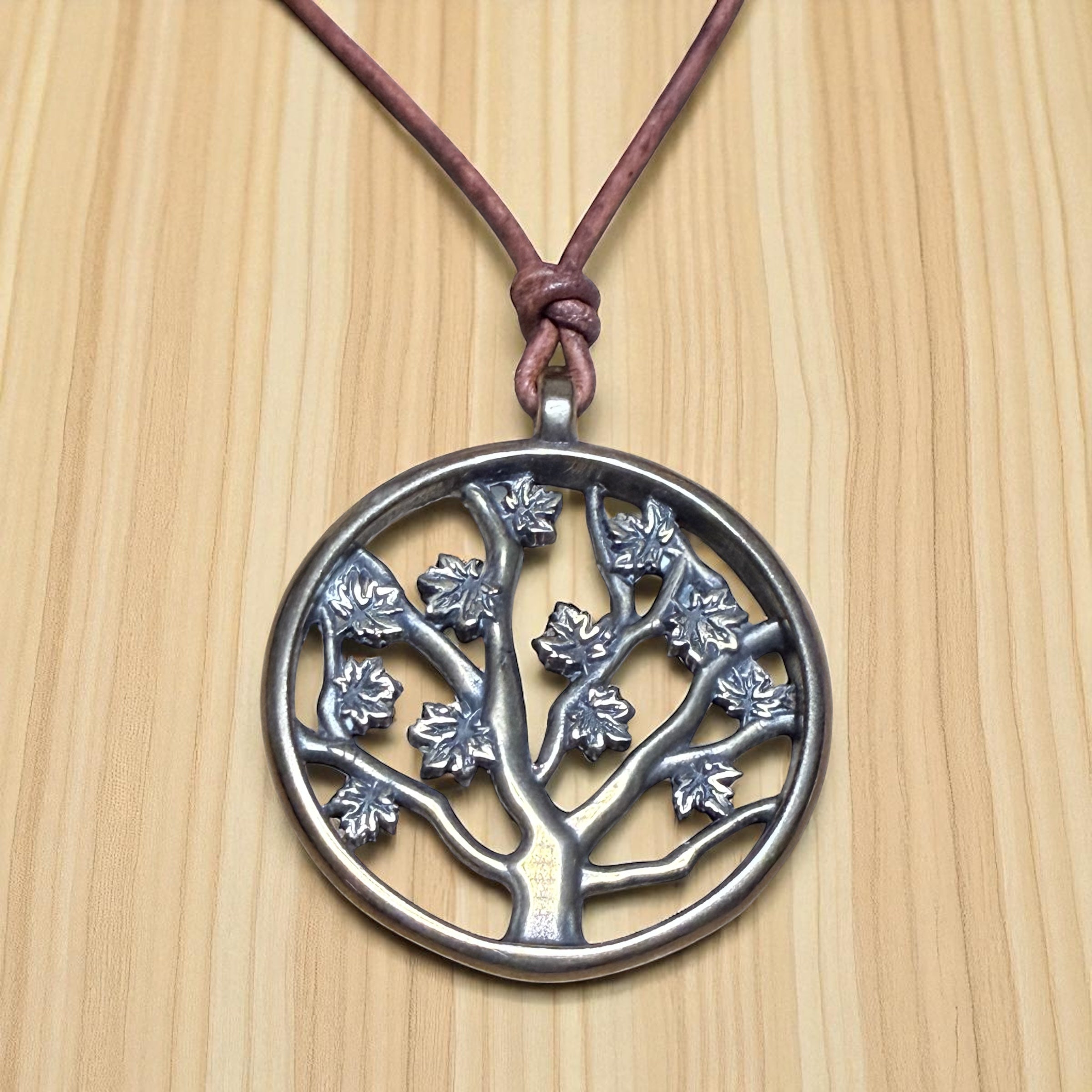 Tree of Life Necklace - Solid Bronze on Leather Cord
