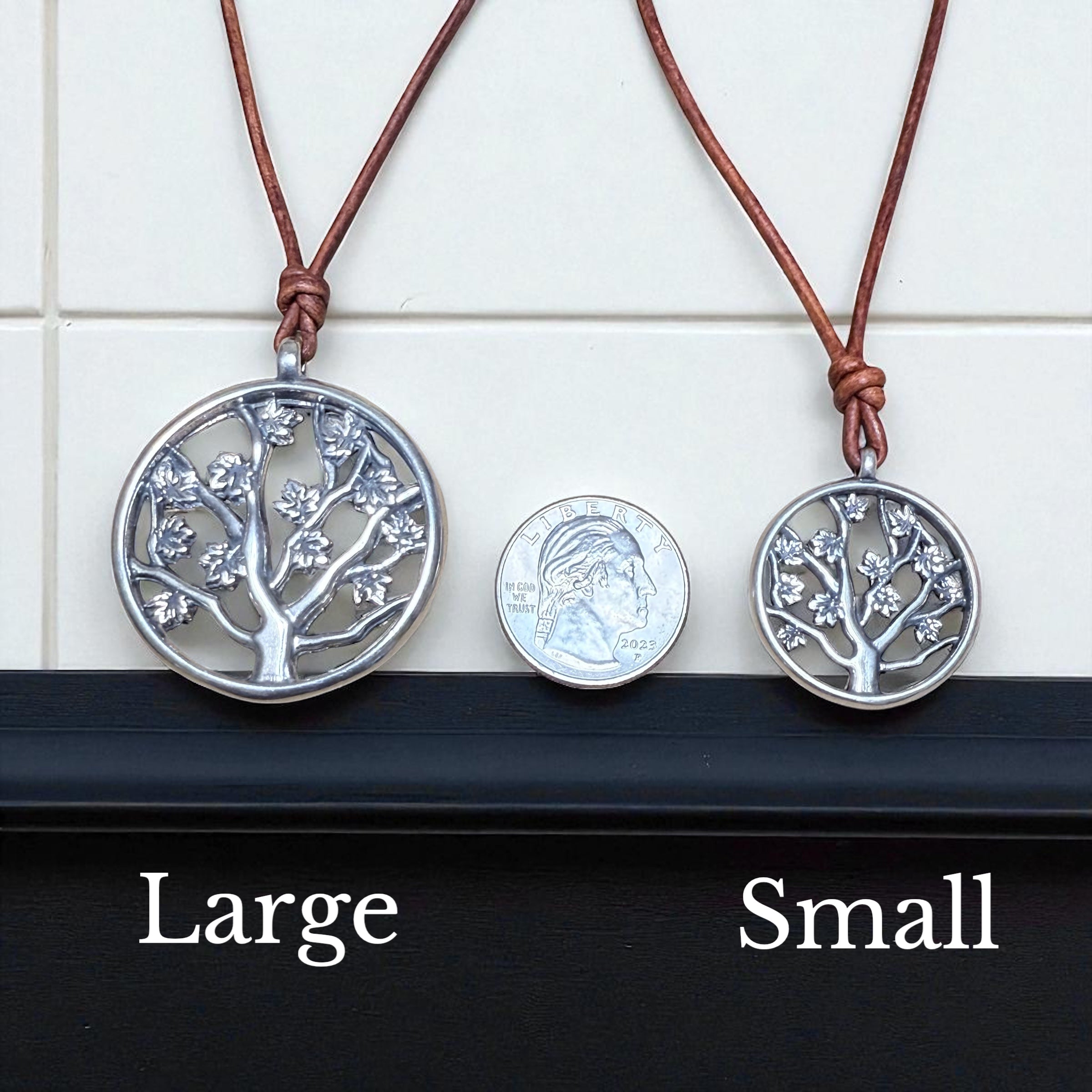 Tree of Life Necklace - Solid Sterling Silver on Leather Cord