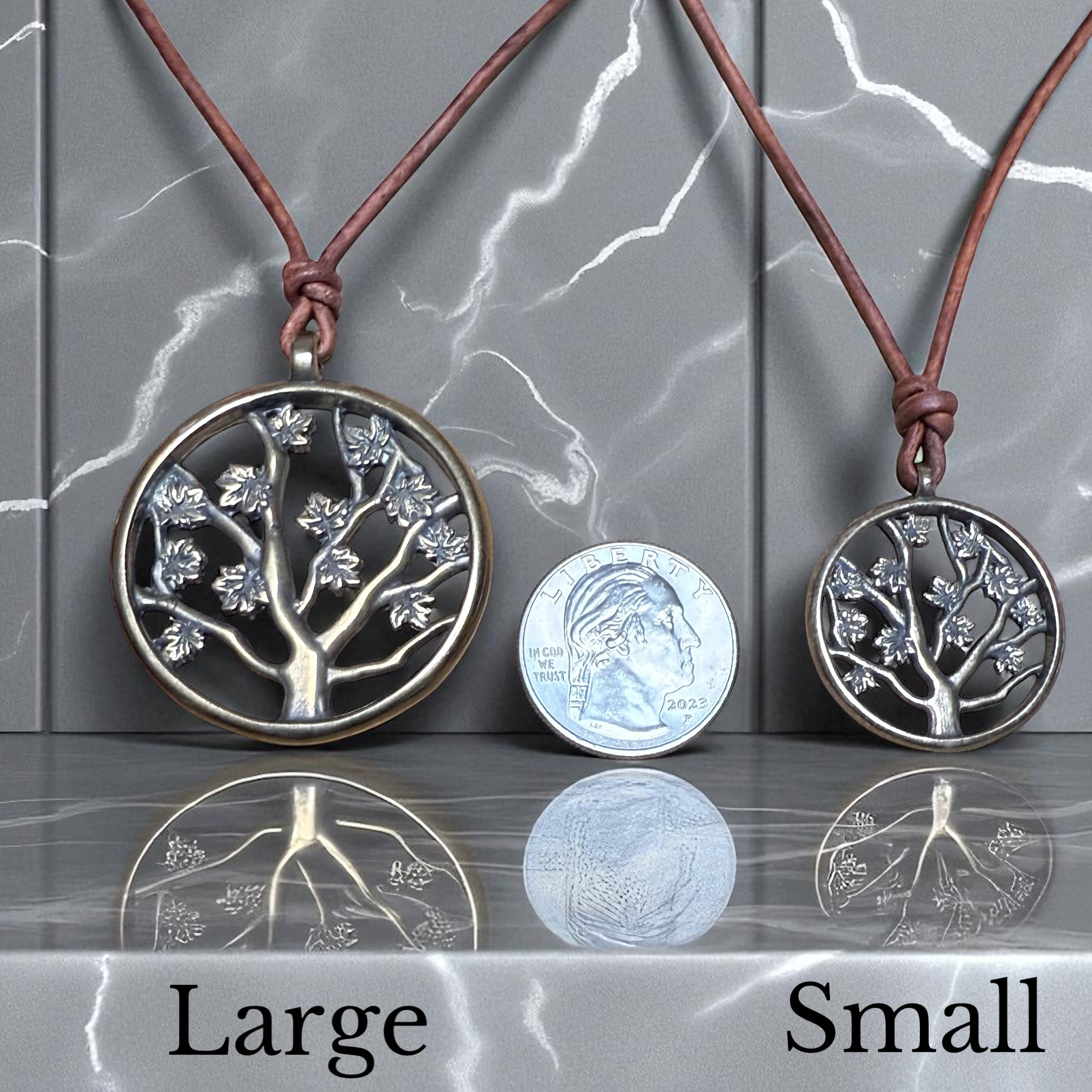 Tree of Life Necklace - Solid Bronze on Leather Cord