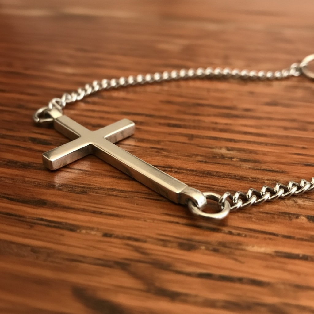 FAITH Cross of Comfort Minimalist Bracelet - Sterling Silver on Stainless Steel Curb Chain